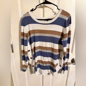 Striped Women's Top - Blue, Brown, and White
